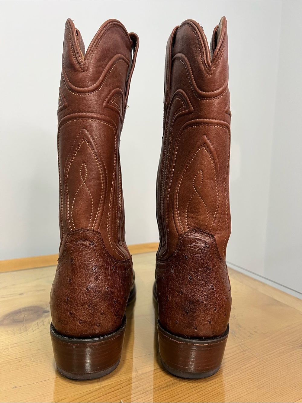Tecovas the Jessie bourbon  Brown Ostrich Leather Heeled Cowboy Boots - Picture 6 of 7